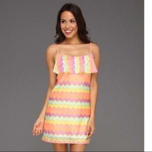 Lilly Pulitzer Dresses & Skirts - Lilly Pulitzer Laya Ruffle Neon Striped Mini Dress S